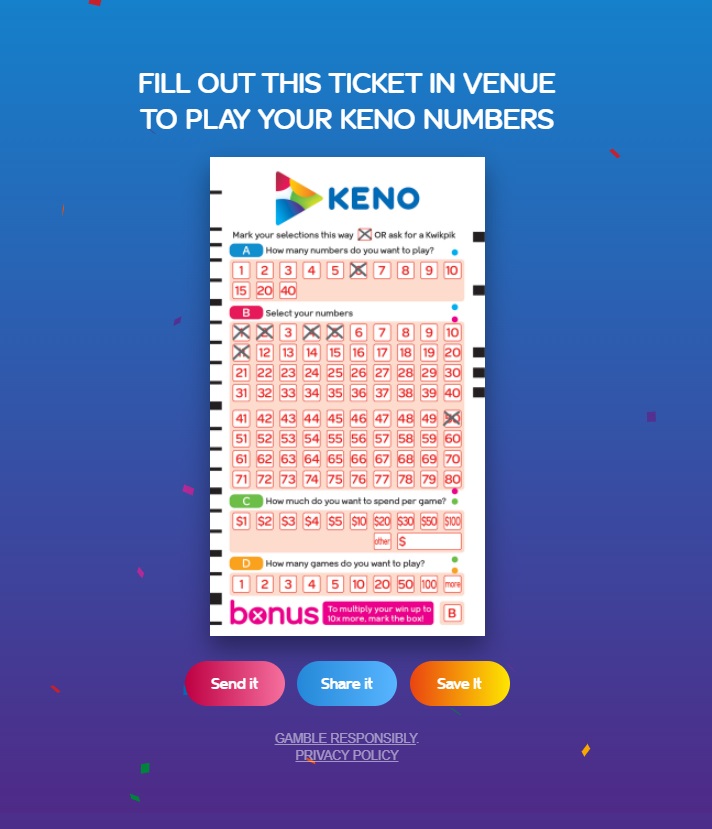 Keno ticket to fill at retailer