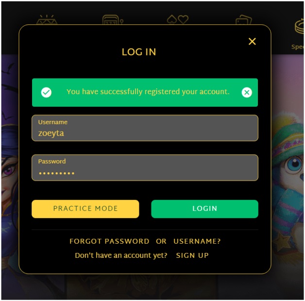 Ozwin Casino - Login with username and password